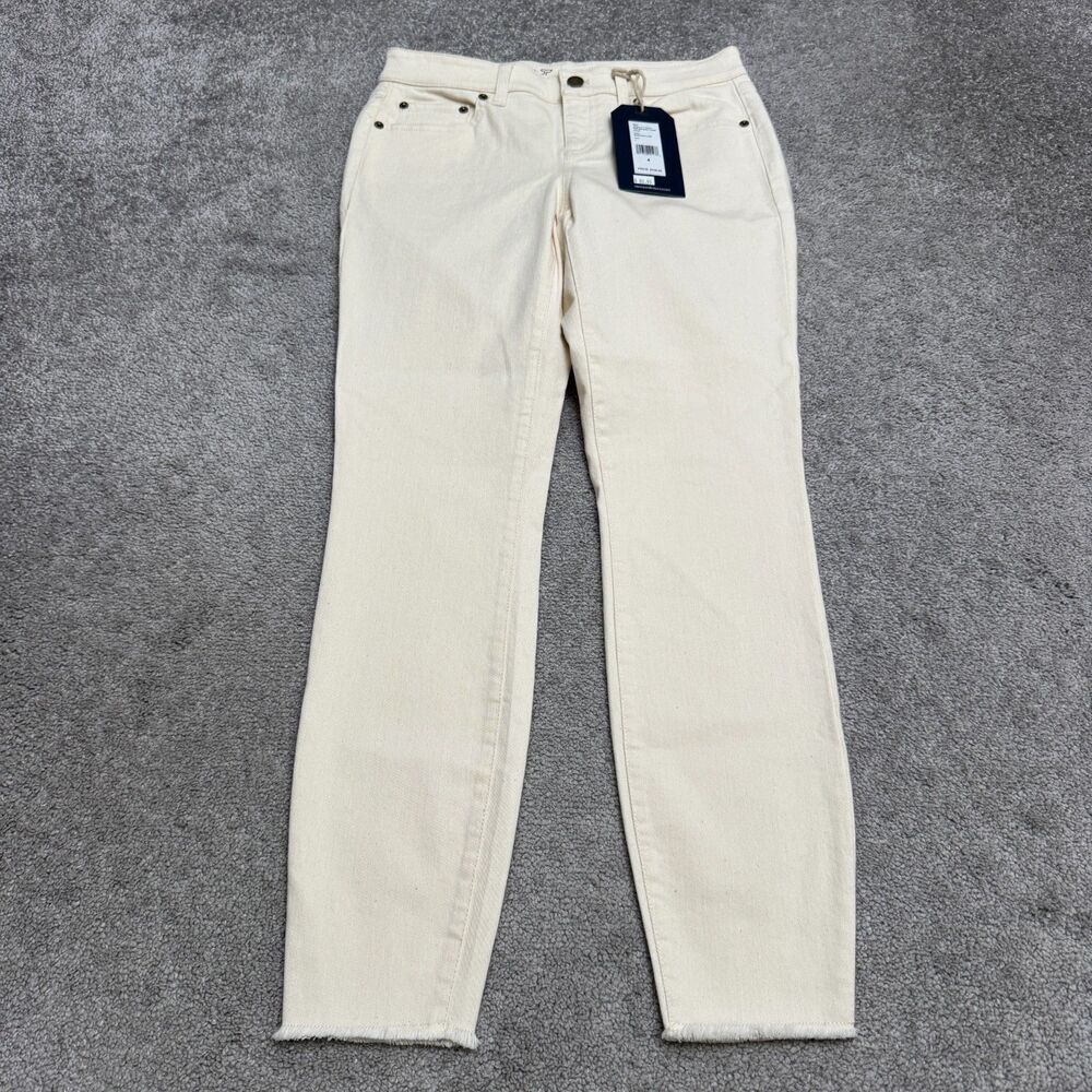 Vineyard Vines Marshmallow Raw Hem Skinny Denim Jeans Women 4 Beige Mid Rise NWT